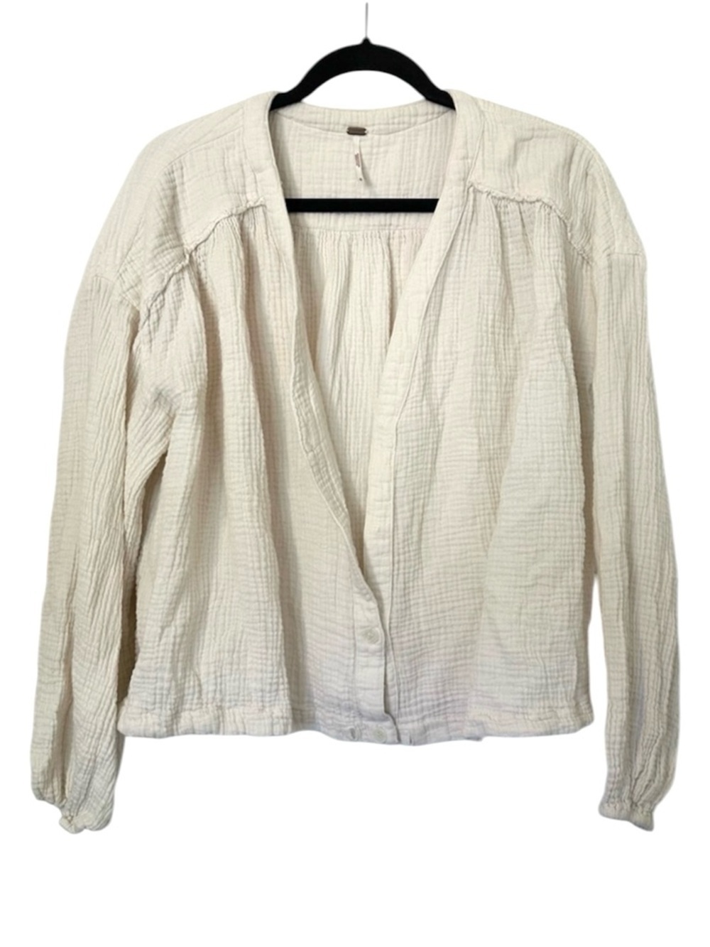 Free People Textured Cotton Long Sleeve Button Blouse Womens Medium Cream